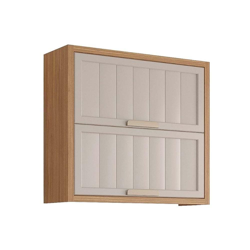 Armário Aéreo p/ Cozinha Estela c/2 Portas Basculantes Ripada 80 cm Freijo/Off White - MGM