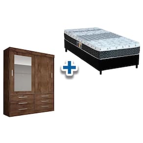 Cama Box Solteiro + Colchão Class Castor + Guarda Roupa Sonare Canela