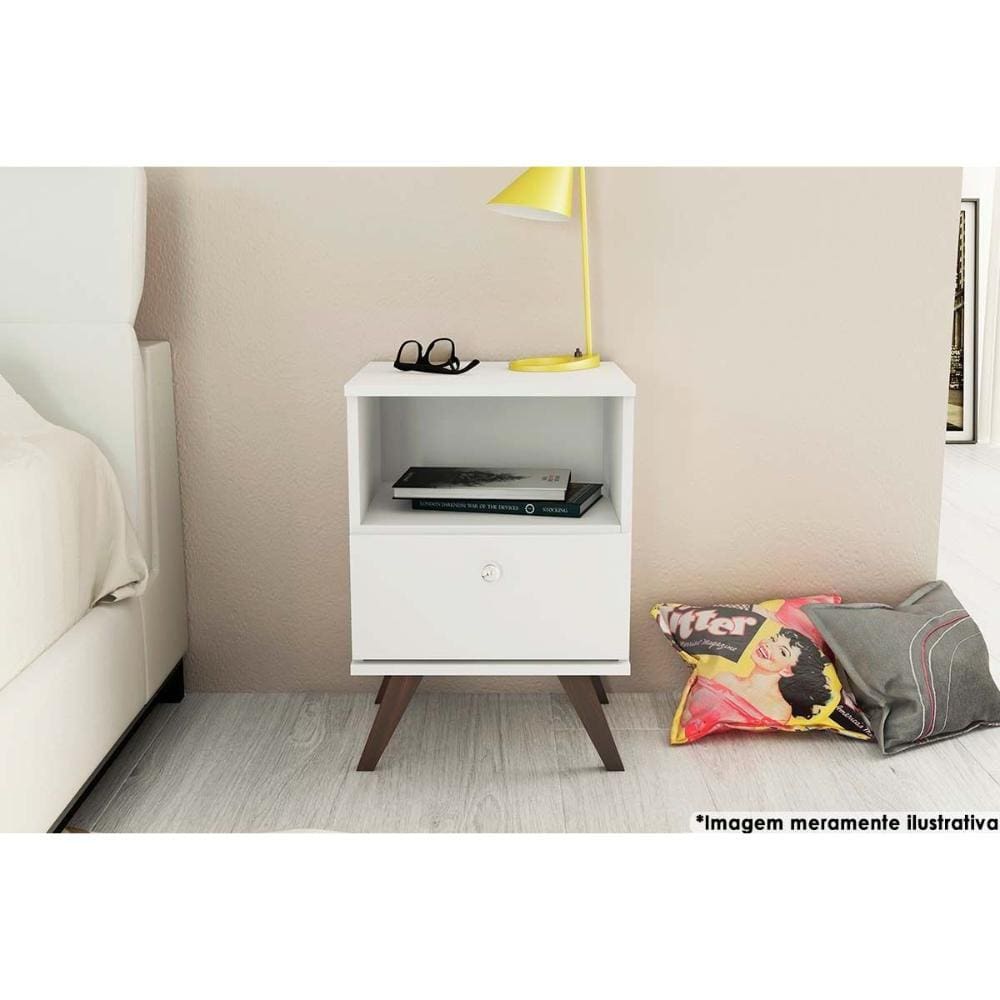Mesa Cabeceira Casal RT3019 c/ 1 Gaveta Branco - Movelbento