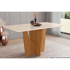 Mesa de Sala Jantar Vértice SC35 + Tampo Madeirado Vidro Curvo 160x90cm Nature/Off White - Henn