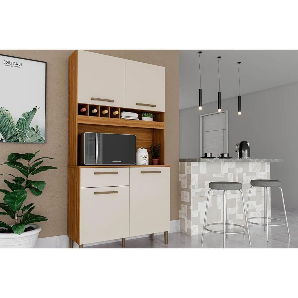 Kit de Cozinha Compacta Pinot 4 Portas e 1 Gaveta 73cm Amendoa/Off White - Ronipa