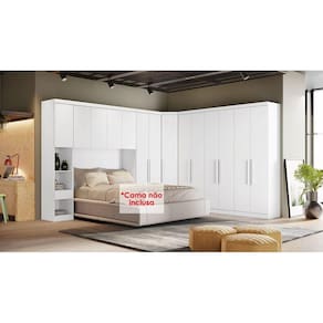 Quarto Casal Modulado Rizon 5 Peças (1 Armário Ponte + 1 Closet + 2 Guarda Roupas + 1 Complemento) QC203 Branco - Novo Horizonte