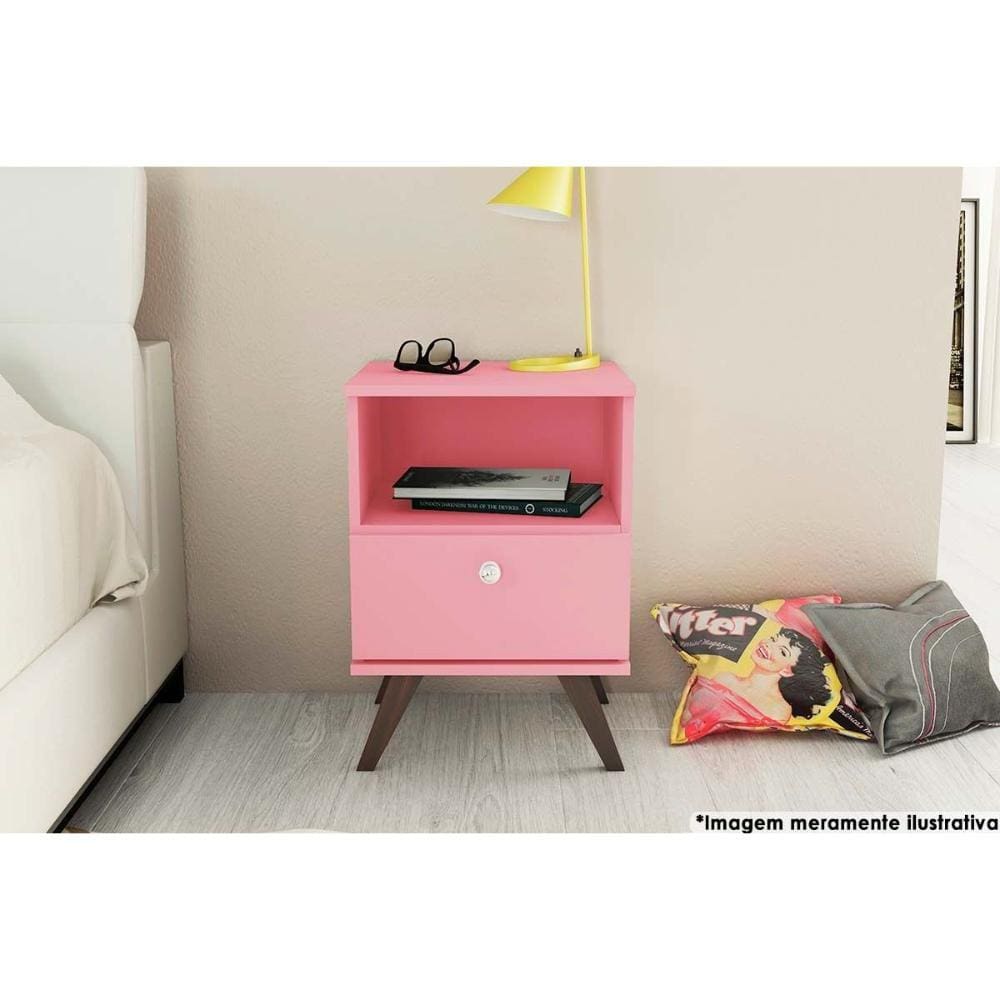 Mesa Lateral p/ Sala RT3019 c/ 1 Gaveta Rosa - Movelbento