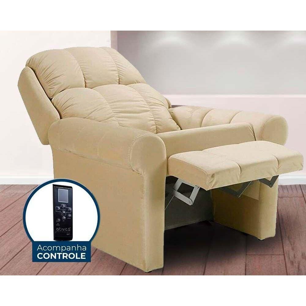 Poltrona do Papai Reclinável MH 1216 Two Way c/ Massagem Courano Creme - Herval