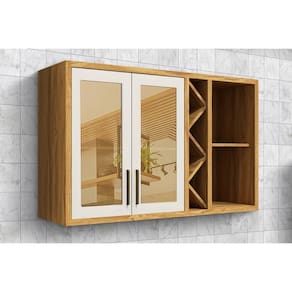 Armário de Cozinha Modulado Tempranillo 2 Portas Vidro Reflecta120cm Amendoa/Off White - Ronipa