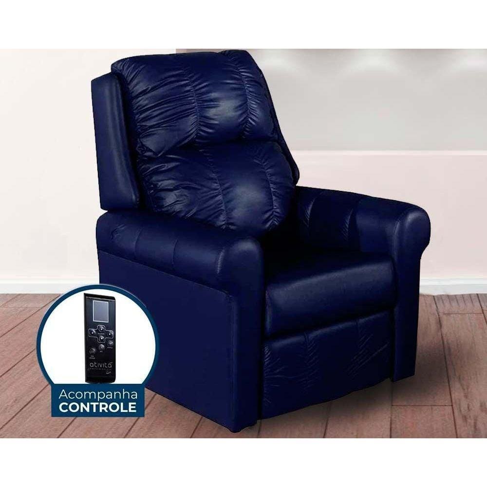 Poltrona do Papai Reclinável MH 1216 Two Way c/ Massagem Courano Azul Marinho - Herval