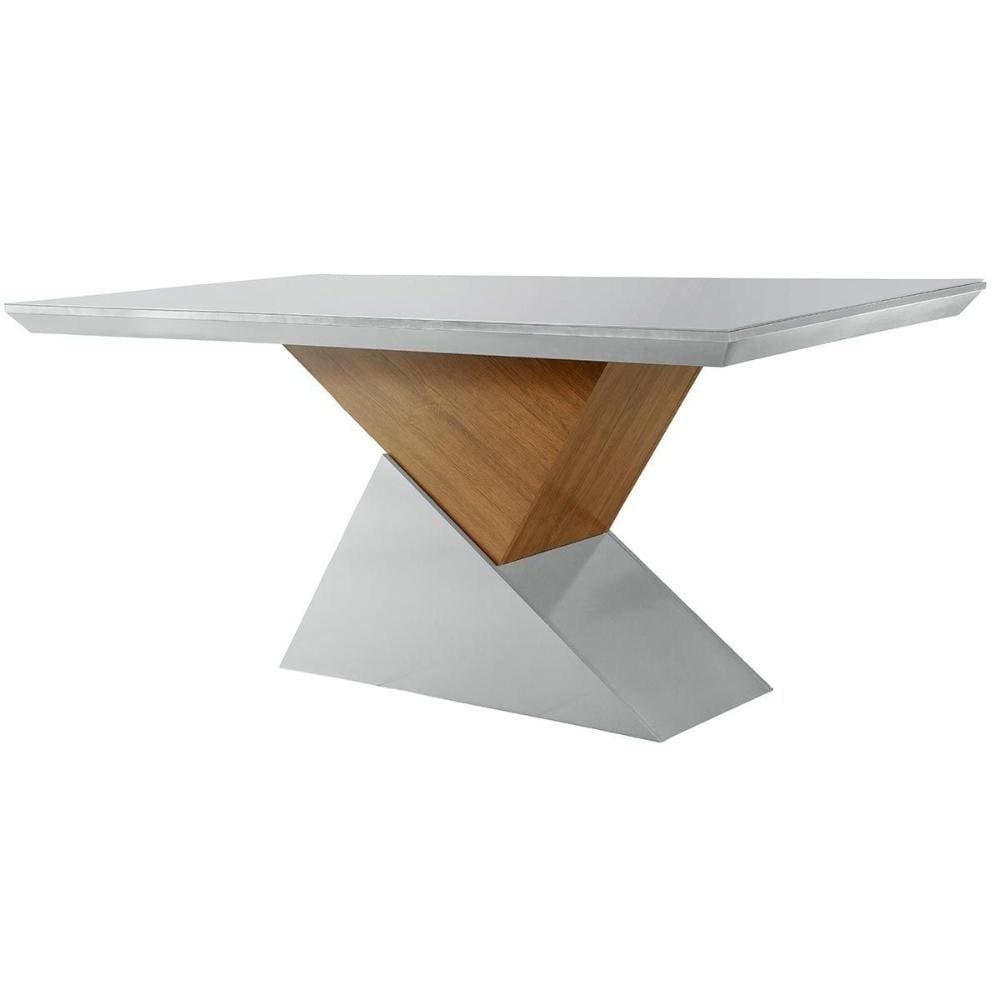 Mesa para Cozinha Dubai + Tampo Madeirado Vidro Reto 180x90cm Off White/Imbuia-Vidro Off White - Rufato