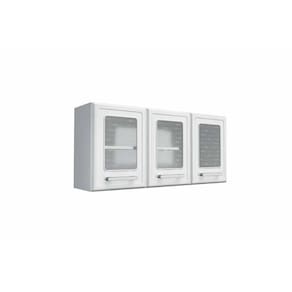 Armário Aéreo p/ Cozinha Gourmet 7009 3 Portas c/ Vidro 120cm Branco - Bertolini
