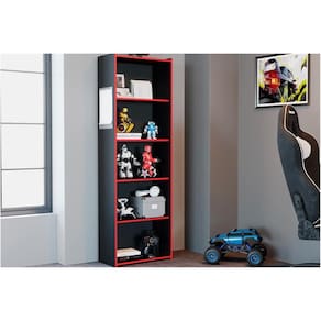 Estante para Sala MB 1022 c/ 5 Nichos Preto/Vermelho - Movelbento