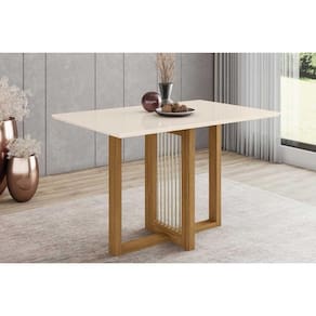 Mesa de Sala Jantar Natalí SC75 + Tampo Madeirado Reto 120x80cm Nature/Off White - Henn