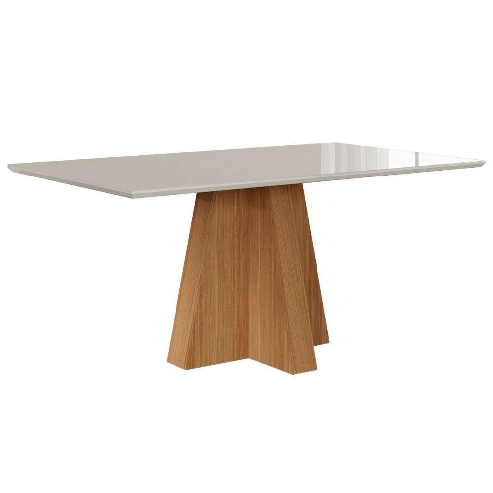 Mesa de Sala Jantar Patricia + Tampo Madeirado Vidro 160x80cm Nature/Off White - Cimol