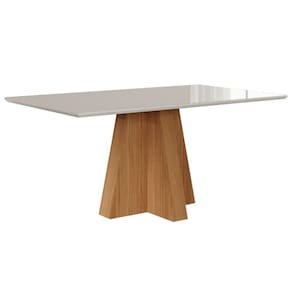 Mesa de Sala Jantar Patricia + Tampo Madeirado Vidro 160x80cm Nature/Off White - Cimol