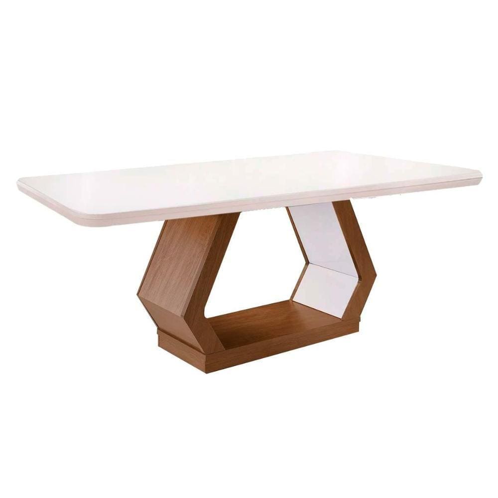 Mesa para Cozinha Alvorada + Tampo Madeirado Curvo 180x90cm Imbuia/Off White - Rufato