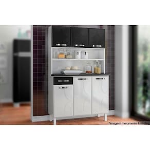 Cozinha Modulada Telasul Rubi Kit Smart Aço 6 Portas e 1 Gaveta 105cm Branco/Preto-Telasul