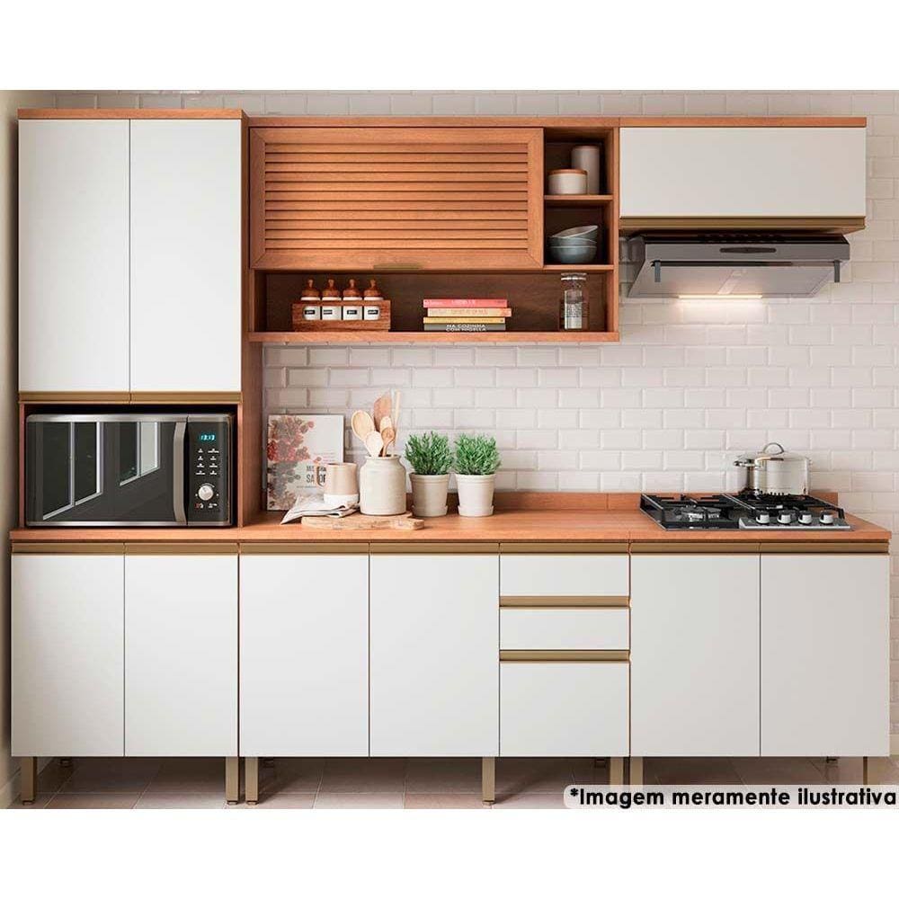 Cozinha Modulada Telasul Thela Macadâmia Thela Macadâmia 5 Peças (2Aéreos+2Balcões+1Paneleiro) CZC24 Freijo/Branco-Telasul