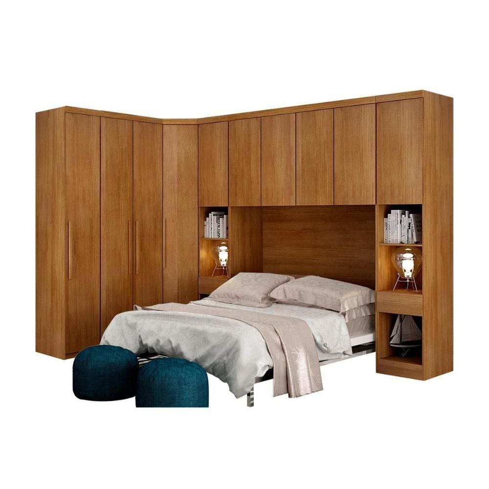 Quarto Modulado Rizon 6 Peças (1 Armário Ponte + 1 Closet + 2 Guarda Roupas + 2 Complementos) QCM02 Freijo Cumaru