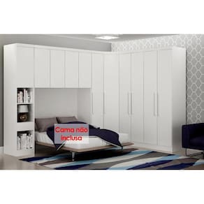 Quarto Modulado Rizon 6 Peças (1 Armário Ponte + 1 Closet + 3 Guarda Roupas + 1 Complemento) QC213 Branco