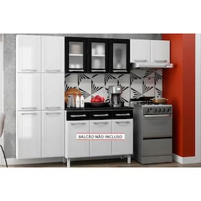 Cozinha Completa Topázio Aço 3 Peças (2Aéreo+1Paneleiro) CZ68 Branco/Preto - Telasul