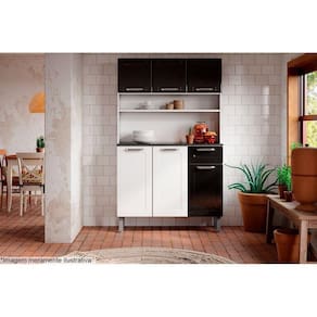 Kit de Cozinha Compacta Dona Maria c/ 6 Portas e 1 Gaveta 105cm Branco/Preto - Bertolini
