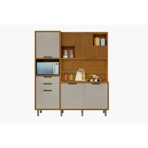 Cozinha Modulada Completa Loft Imperatriz 3Nichos Microondas c/6Portas e 2Gavetas Ripado 183x212cm Freijo/Off White - Nesher
