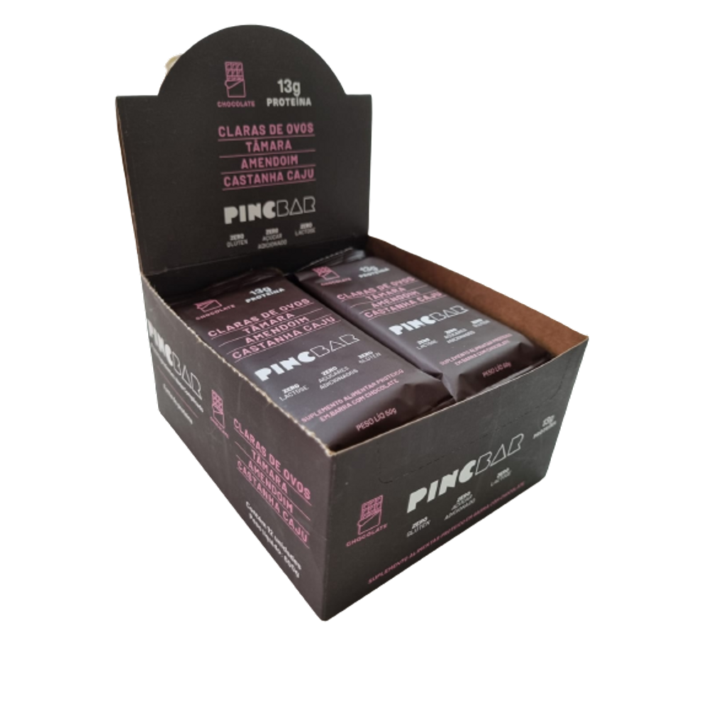 Barra de Proteína Chocolate Sem Açúcar 50g Pincbar 12 Unidades