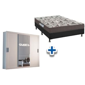 Cama Box Casal + Colchão D33 Ortobom + Guarda Roupa Veneza Luxo Branco