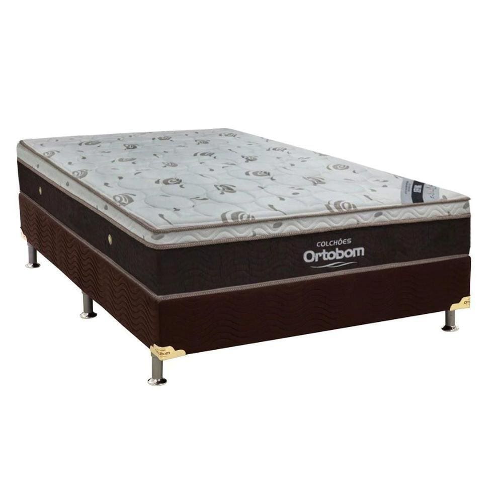 Cama Box Casal: Colchão Molas SuperPocket Ensacadas Ortobom Sleep King Látex + Base CRC Suede Marrom(138x188)