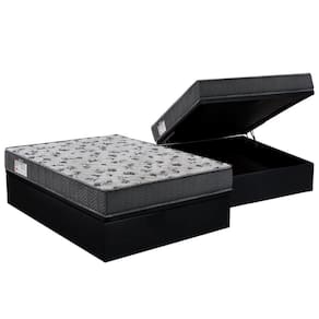 Cama Box Baú Casal: Colchão Espuma Ortobom D33 / EP ISO 100 Ultra Firme + Base CRC Suede Black(138x188)