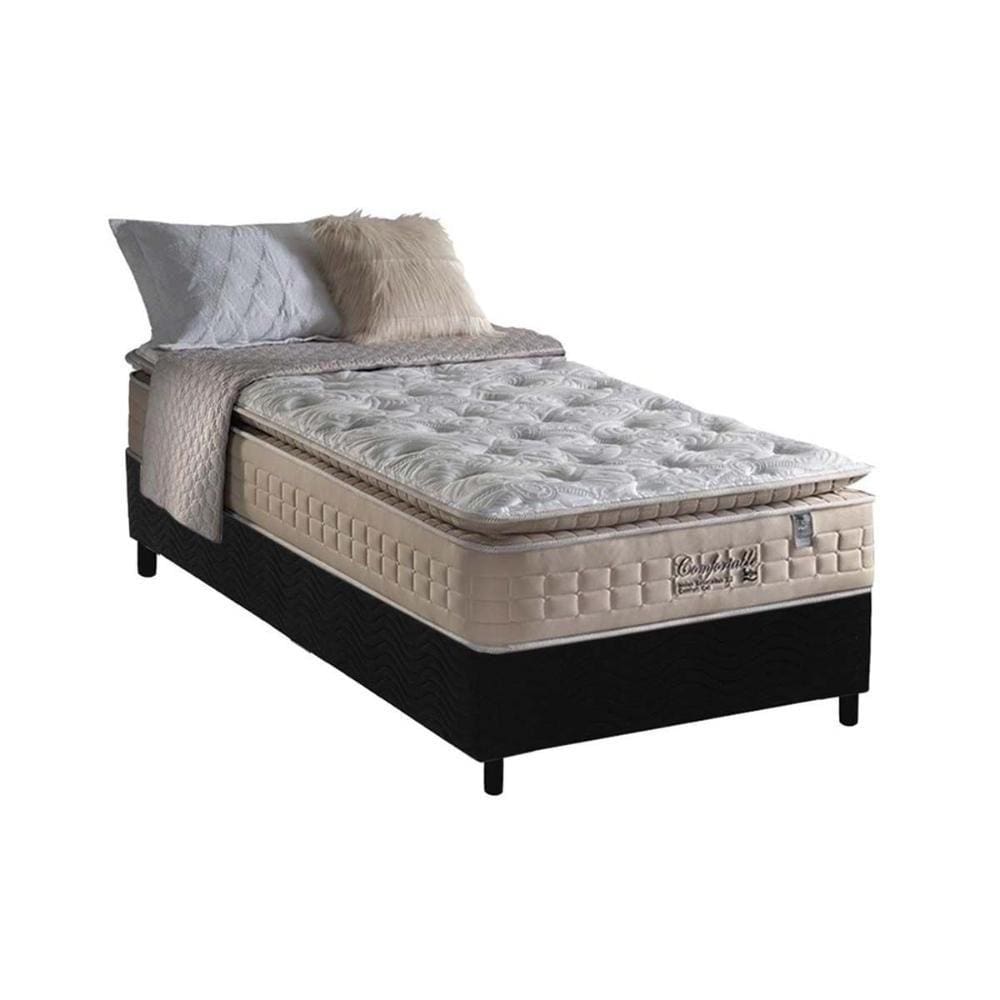 Cama Box Box Solteiro: Colchão Molas Ensacadas Anjos MasterPocket Confortable + Base CRC Suede Preto(96x203)