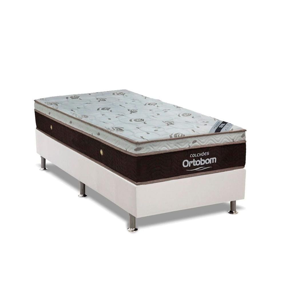 Cama Box Solteiro: Colchão Molas Ensacadas Ortobom SuperPocket Sleep King + Box Suede White(88x188)
