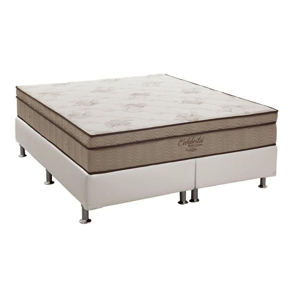 Cama Box Queen: Colchão Molas Ensacadas Ortobom SuperPocket Celebrita + Base CRC Courano White(158x198)