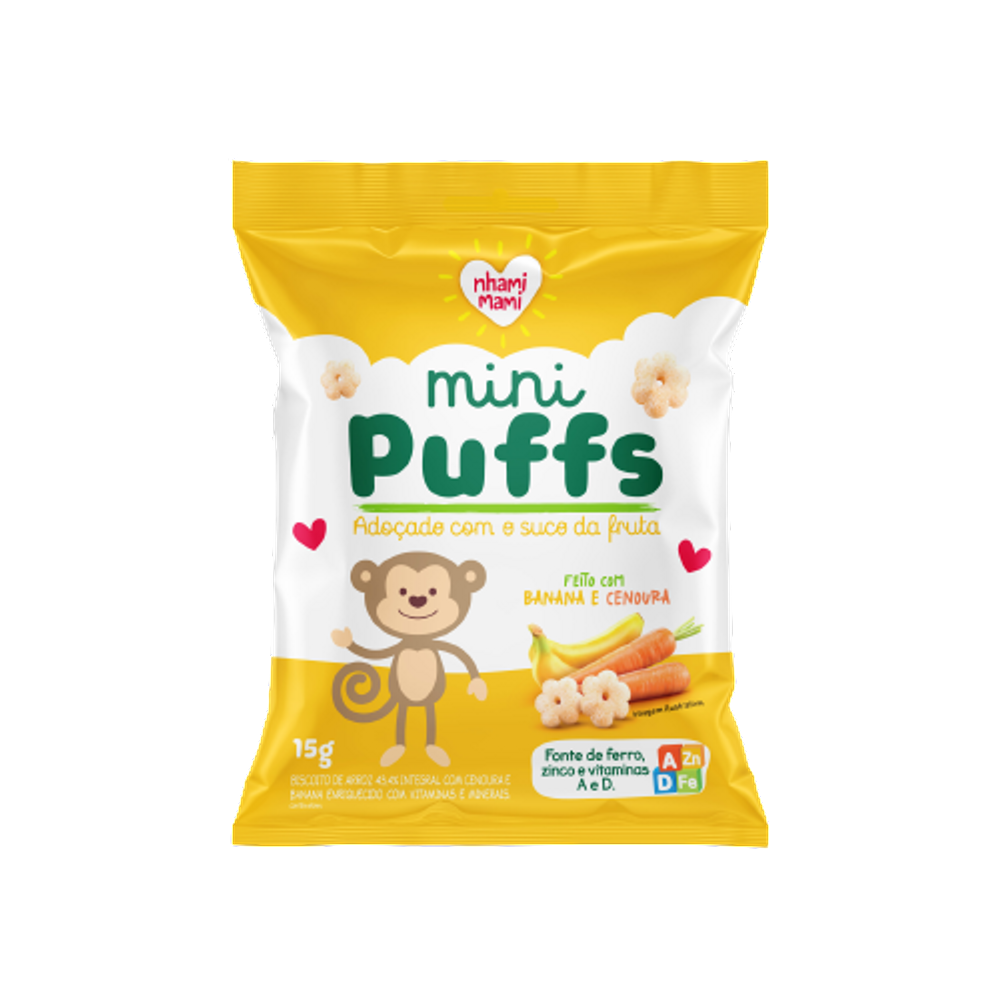 Kit 3X: Snack Infantil Puffs Banana e Cenoura Nhami Mami 15g