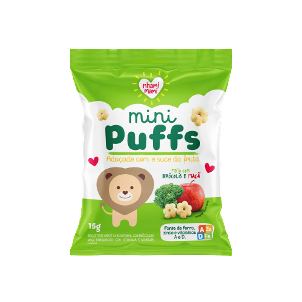 Kit 2X: Snack Infantil Puffs Brócolis e Maçã Nhami Mami 15g