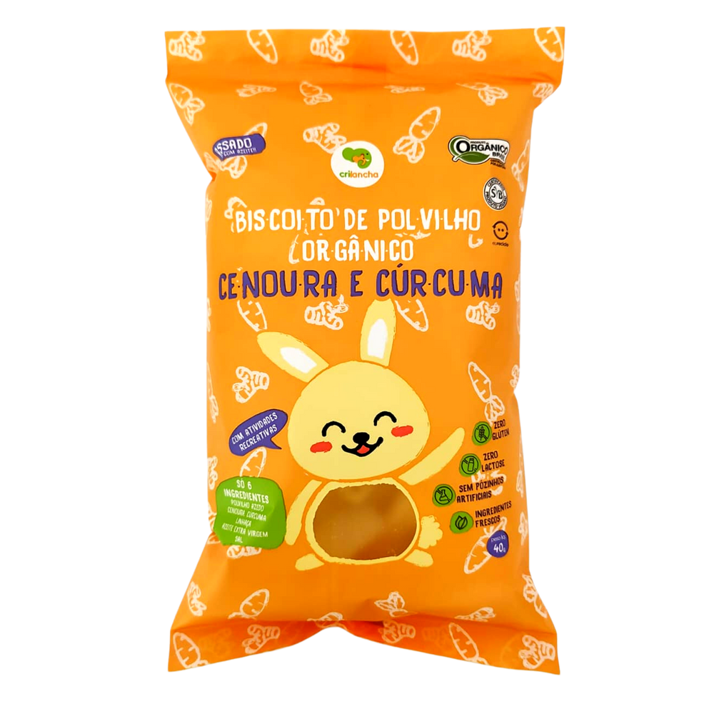 Kit 3X: Biscoito de Polvilho Cenoura e Cúrcuma Vegano Orgânico Crilancha 40g