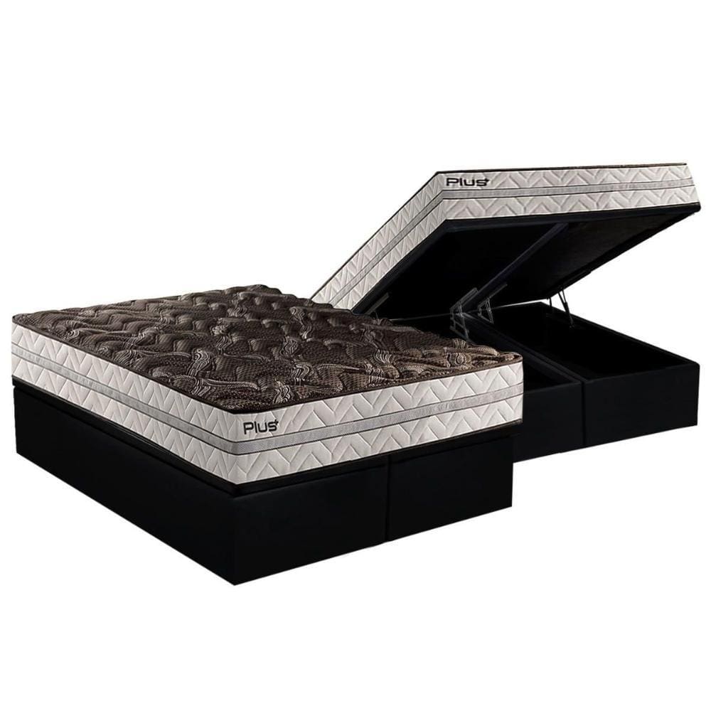 Cama Box Baú Queen: Colchão Espuma D33 Paropas Pasquale Plus Euro Pillow + Base CRC Suede Black(158x198)
