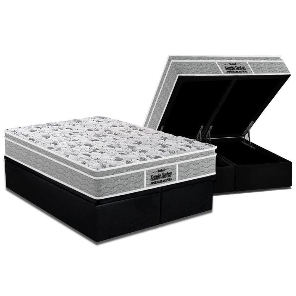 Cama Box Baú Queen: Colchão Ortopédico Probel D45 / EP Guarda Costas PróExtreme Plus + Base CRC Suede Black(158x198)
