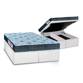 Cama Box Baú Queen: Colchão Espuma D45 Orthoflex Comfortpedic Line + Base CRC Courano White(158x198)