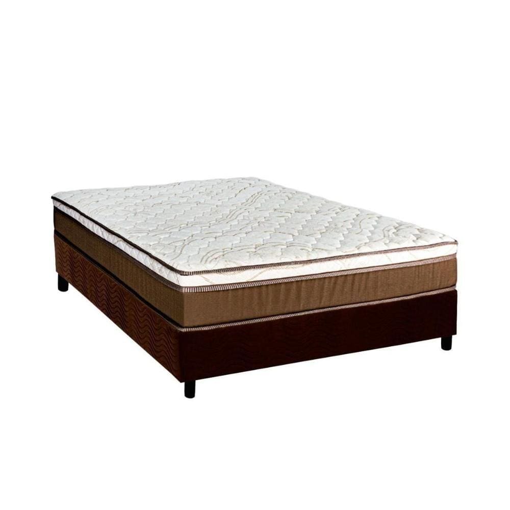  Cama Box Casal: Colchão Molas Ensacadas Luckspuma MasterPocket Caribe + Base CRC Suede Brown(138x188)