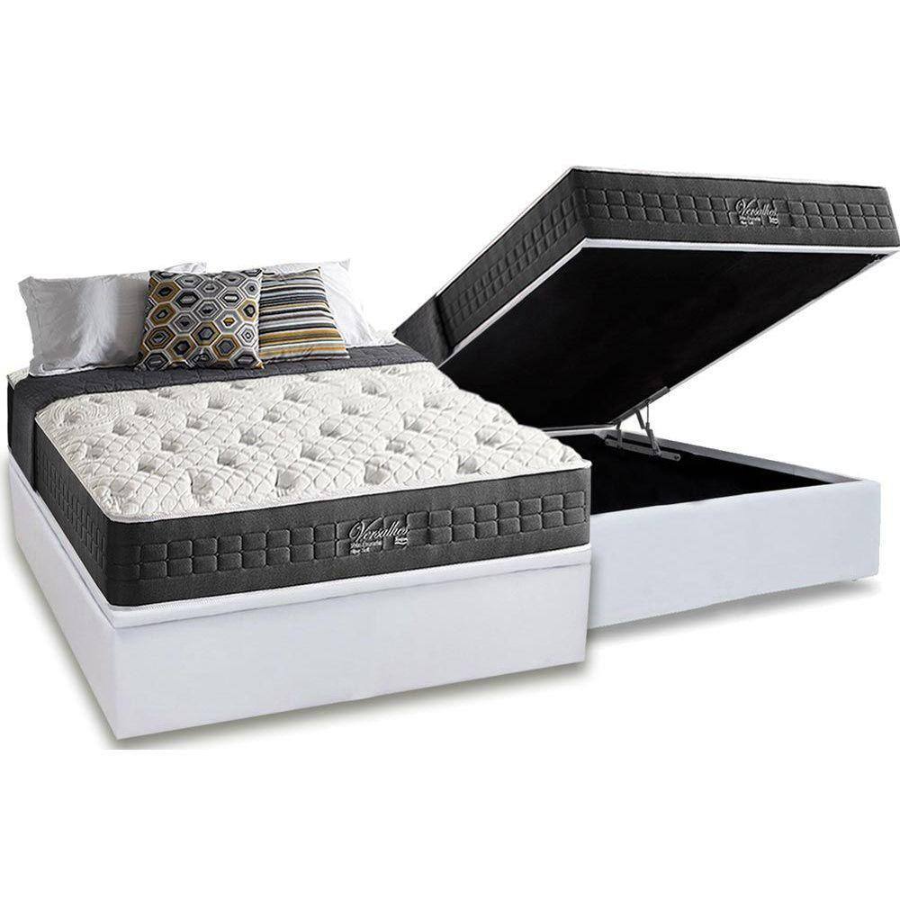 Cama Box Baú Casal: Colchão Molas Ensacadas Anjos MasterPocket Hotel + Base CRC Suede Clean(138x188)