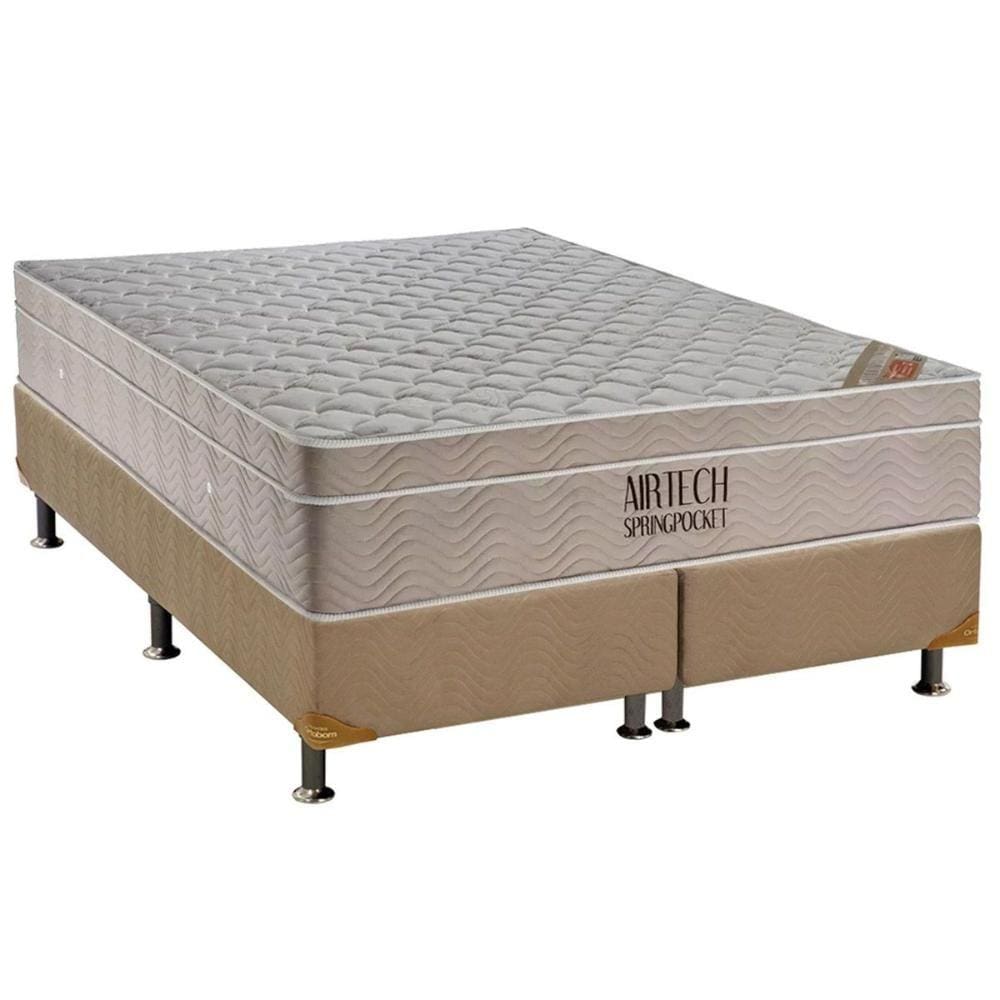 Cama Box Queen: Colchão Molas Ensacadas Ortobom SuperPocket Fort Airtech Spring + Base CRC Suede Clean(158x198)
