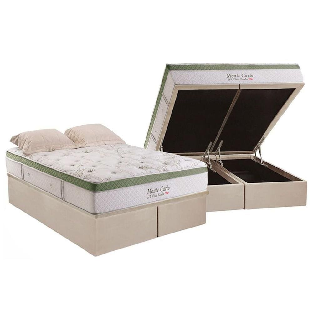 Cama Box Baú King: Colchão Molas Ensacadas Herval MasterPocket Monte Carlo HR Visco + Base CRC Suede Clean(193x203)
