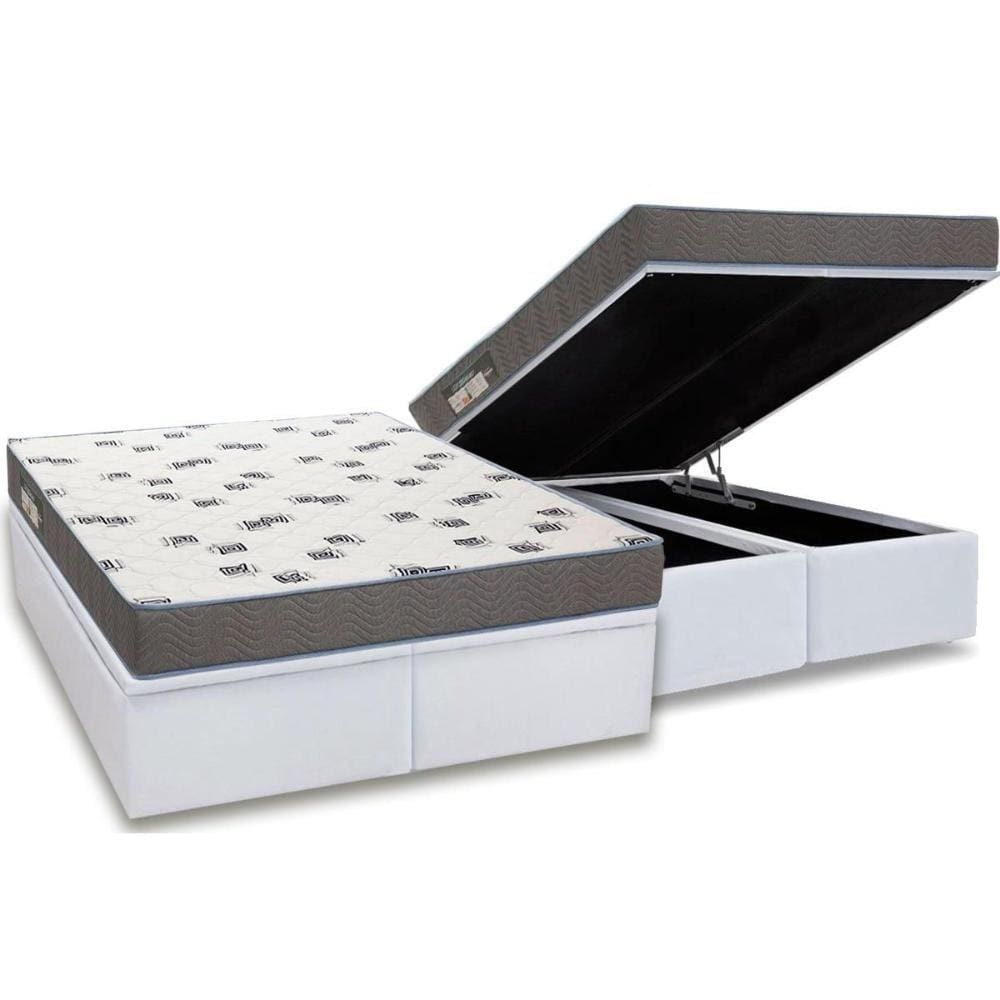 Cama Box Baú King: Colchão Espuma Ortobom D33 Light Saúde + Base CRC Courano White(186x198)