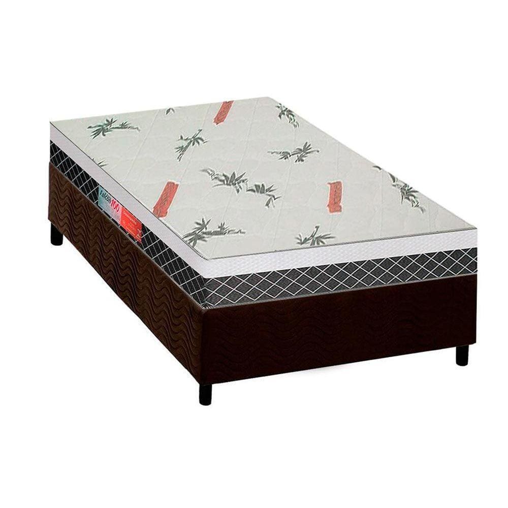 Cama Box Solteiro: Colchão Espuma Plumatex D28/EP Anatômico Falcon Ultra Firme + Base CRC Suede Brown(88x188)