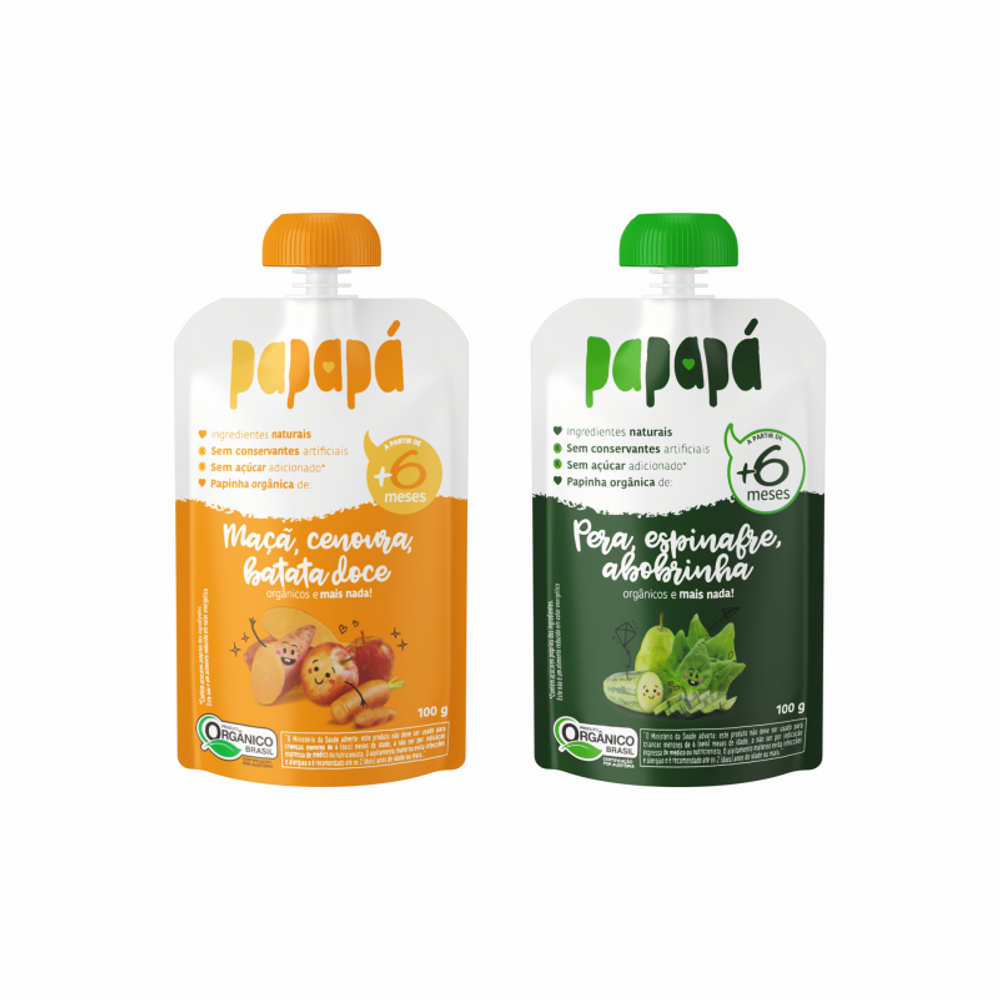 Kit 2 Papinhas Orgânicas Salgadas Papapá: Batata Doce, Abobrinha