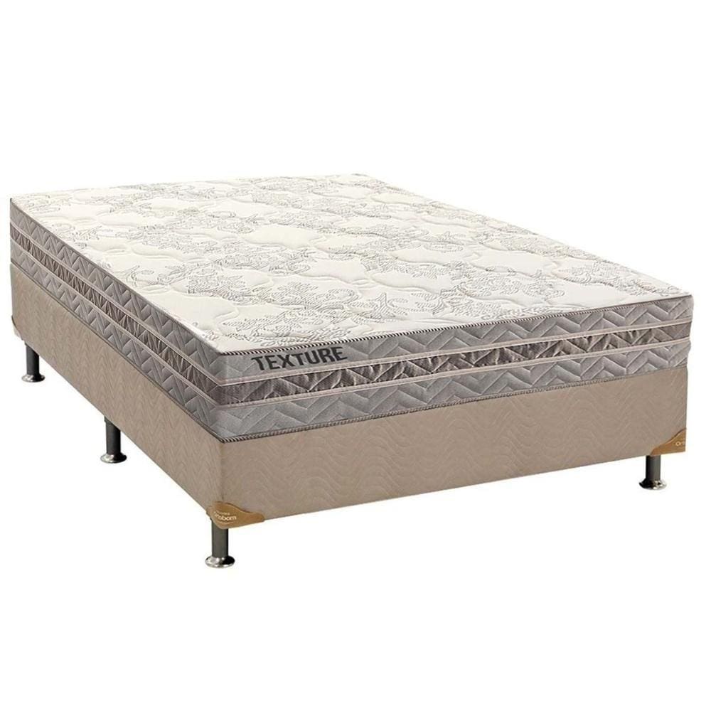 Cama Box Queen: Colchão Molas MasterPocket Ensacadas Paropas Texture + Base CRC Suede Bege(158x198)