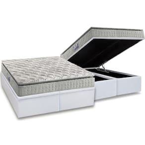 Cama Box Baú Queen: Colchão Espuma D33 Anjos Orthosono Pillow Top + Base CRC Courano White(158x198)
