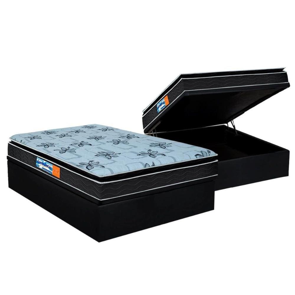 Cama Box Baú Casal: Colchão Anatômico Probel D28 Guarda Costas Premium Multi Firme + Base CRC Suede Black(138x188)