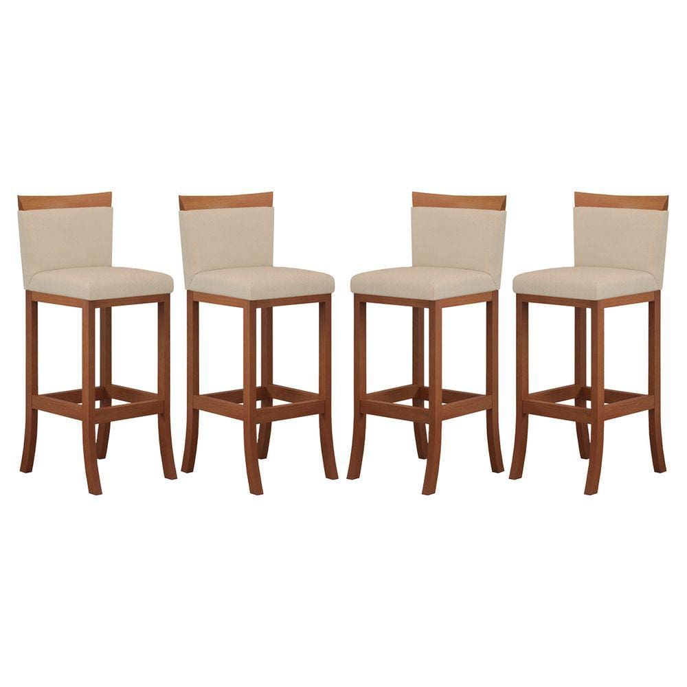 Kit 4 Banquetas Média Encosto Estofado 38x92 Cm Paris Madeira Maciça Castanho Suede CCS