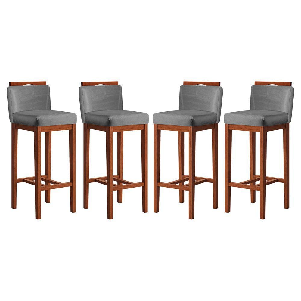 Kit 4 Banquetas Média para Bancada Ilha 38x92 Cm Líbia Madeira Maciça Suede CCS
