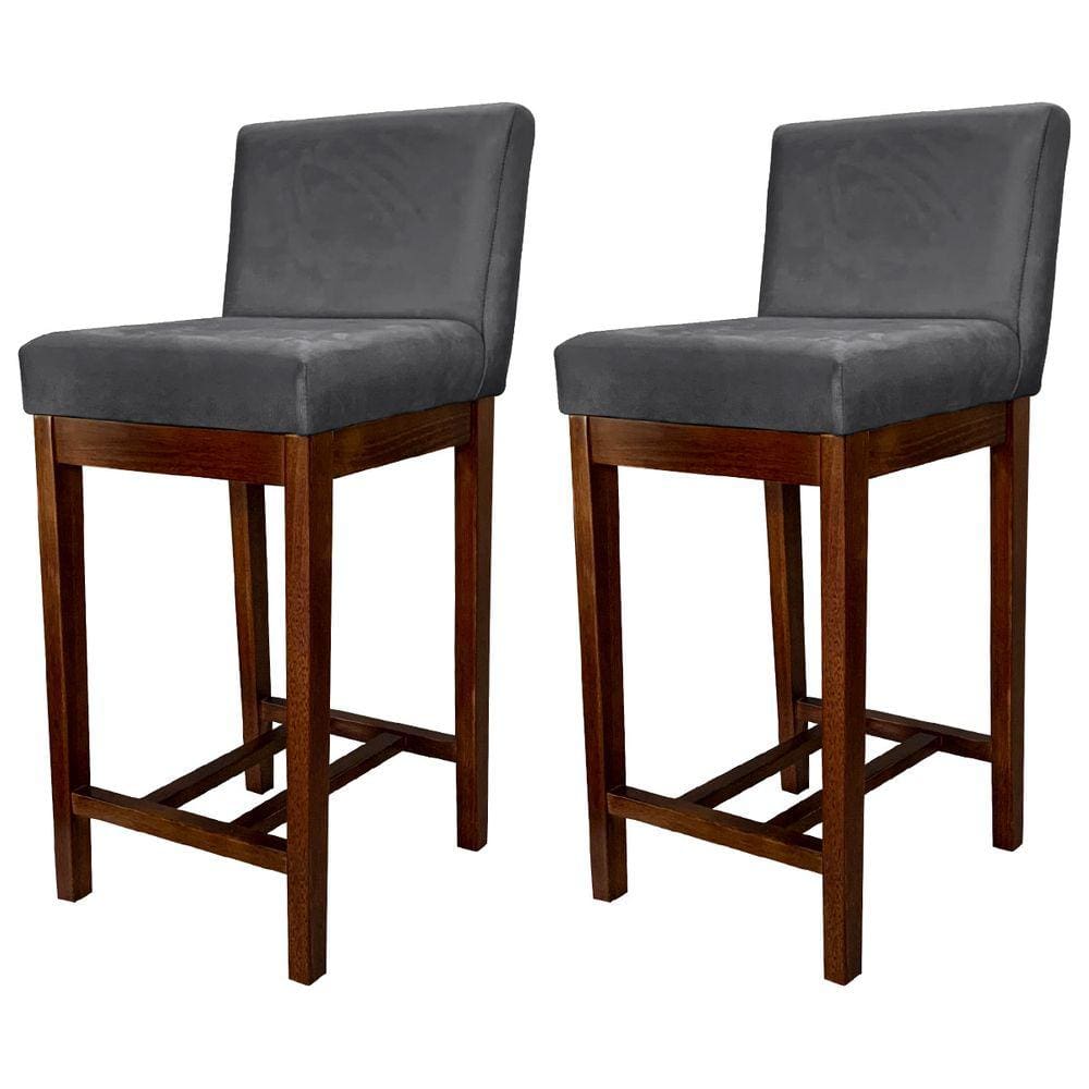 Kit 2 Banquetas Média Moderna para Bancada Lisboa Madeira Capuccino Suede CCS